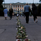 Etter rosetoget i kjølvannet av terrorhandlingene 22. juli 2011, fant mange av blomstene veien til Slottsbakken.  Foto: Aleksander Andersen / Scanpix